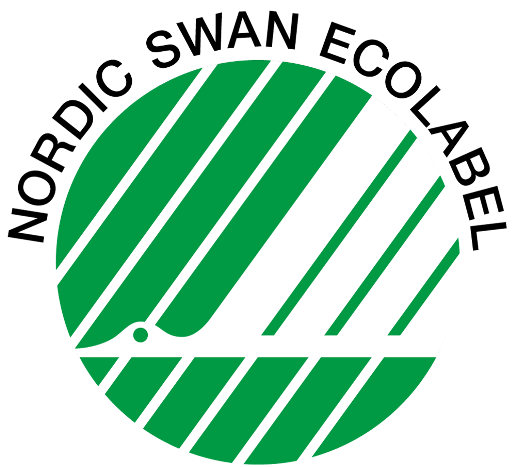 Logo Nordic Swan Ecolabel grüner stilisierter Schwan im Flug