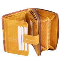 MIKA Damengeldbörse, aus Leder, Farbe: braun-gelb
