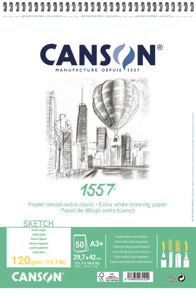 CANSON Zeichenpapierblock 1557, DIN A3+, 120 g qm, 50 Blatt