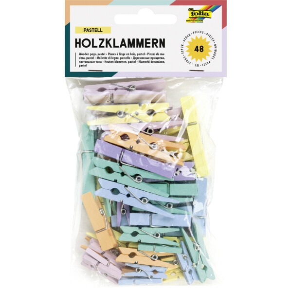 folia Holzklammern "Pastell", 3 Gr&ouml;&szlig;en sortiert