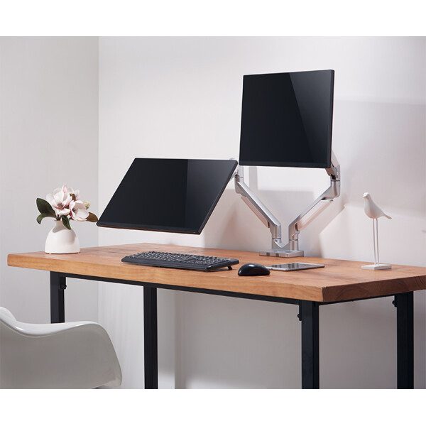 LogiLink Doppel-Monitorarm, aus Aluminium, silber, Curved