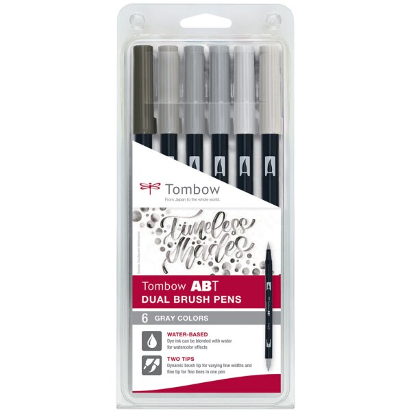 Tombow Doppelfasermaler "DUAL BRUSH PEN ABT",6er Gray Colors