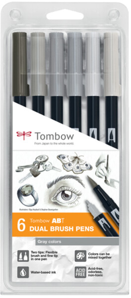 Tombow Doppelfasermaler "DUAL BRUSH PEN ABT",6er Gray Colors