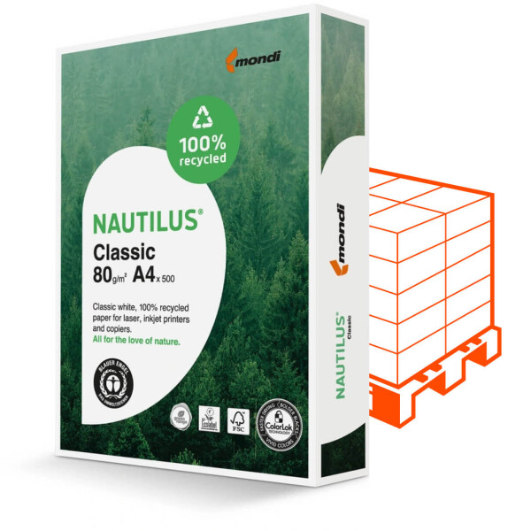 NAUTILUS Classic Recyclingpapier naturwei&szlig; A4 80g - 1 Palette (100.000 Blatt)