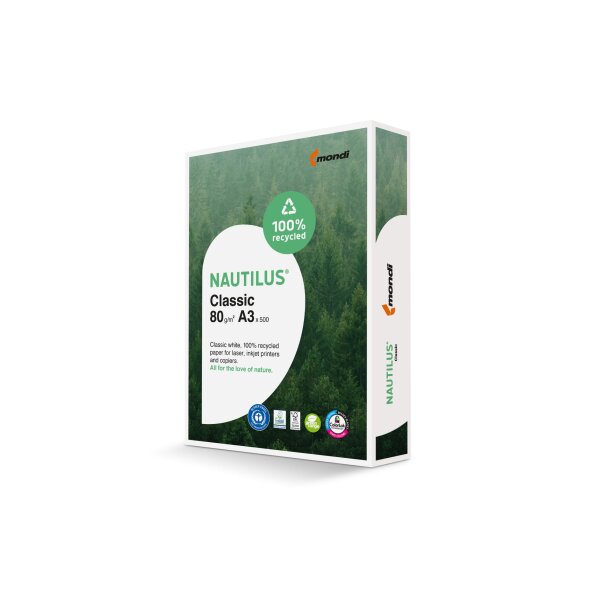 NAUTILUS Classic Recyclingpapier naturwei&szlig; A3 80g - 1 Palette (50.000 Blatt)