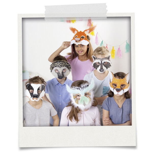 folia Kindermasken "Waldtiere", aus Pappe, wei&szlig;