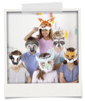 folia Kindermasken "Waldtiere", aus Pappe, weiß