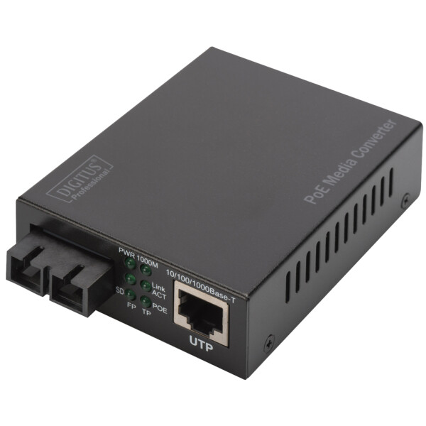DIGITUS Gigabit PoE Medienkonverter, RJ45 SC, SM, PSE