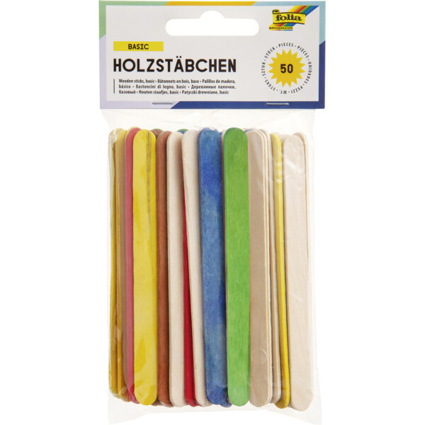 folia Holzst&auml;bchen, L&auml;nge: 114 mm, farbig sortiert