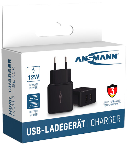 ANSMANN USB-Ladegerät Home Charger HC212, 2x USB-Kupplung