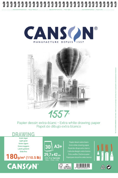 CANSON Zeichenpapierblock 1557, DIN A3, 180 g qm, 30 Blatt