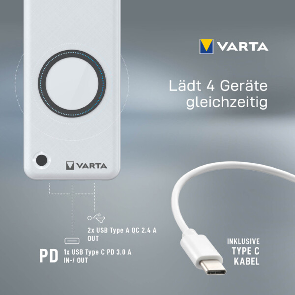 VARTA Powerbank "Wireless", 10.000 mAh, wei&szlig;