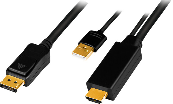 LogiLink HDMI-Kabel, HDMI-A + USB-A - DisplayPort Stecker