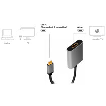 LogiLink USB 3.2 - HDMI Adapterkabel, 0,15 m, schwarz grau