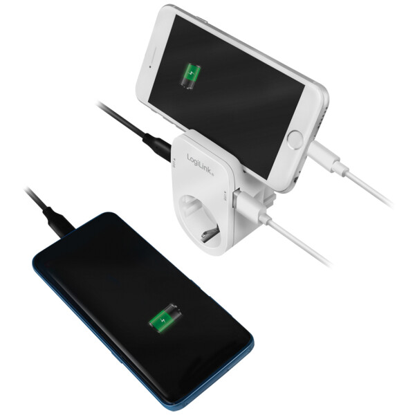LogiLink Adapterstecker mit Smartphone-Ablagefl&auml;che, wei&szlig;