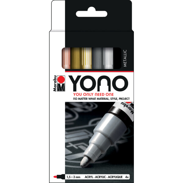 Marabu Acrylmarker "YONO", 1,5 - 3,0 mm, 4er Set METAL