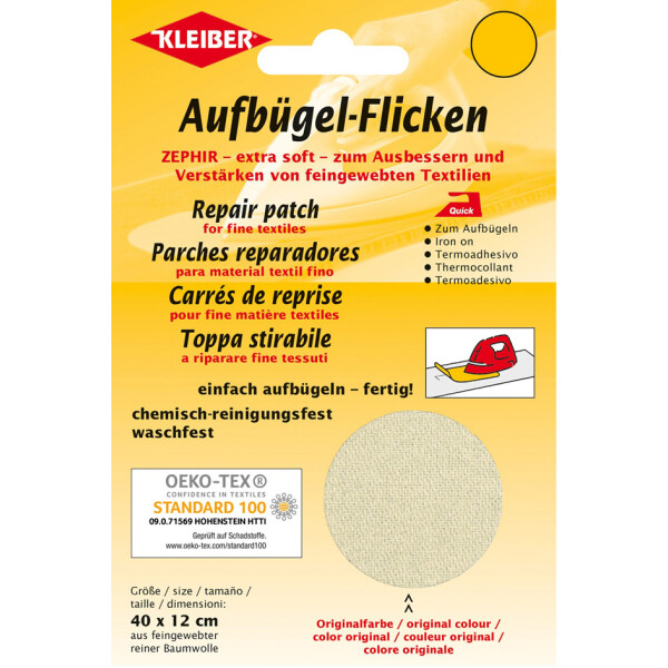 KLEIBER Zephir-Aufbügel-Flicken, 400 x 120 mm, creme