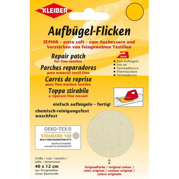 KLEIBER Zephir-Aufbügel-Flicken, 400 x 120 mm, weiß
