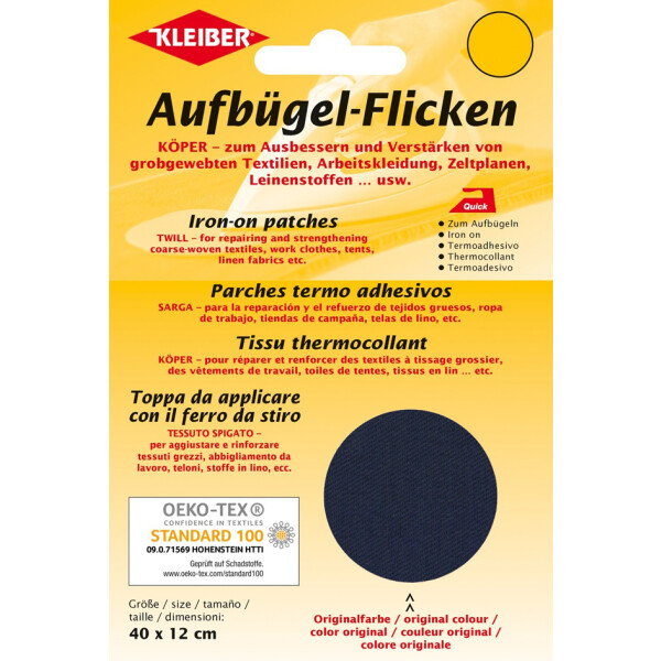 KLEIBER Köper-Aufbügel-Flicken, 400 x 120 mm, dunkelblau