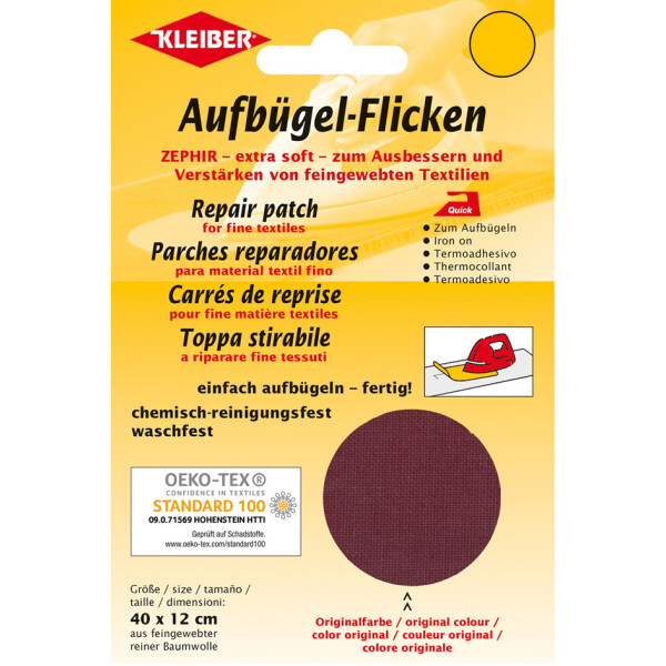 KLEIBER Zephir-Aufbügel-Flicken, 400 x 120 mm, weinrot