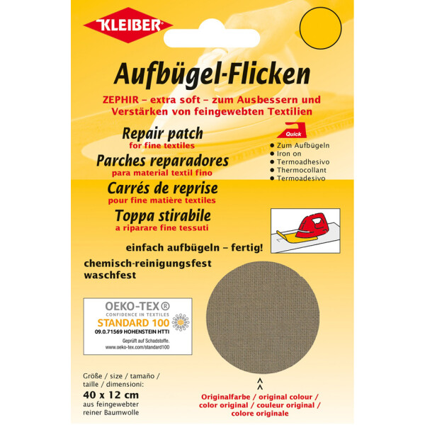 KLEIBER Zephir-Aufbügel-Flicken, 400 x 120 mm, hellbraun