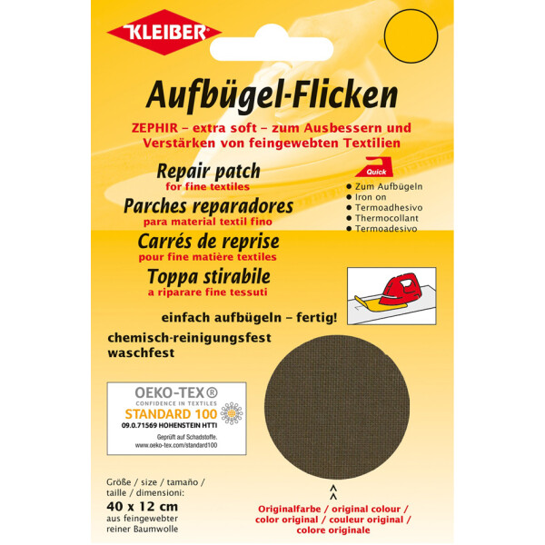 KLEIBER Zephir-Aufbügel-Flicken, 400 x 120 mm, dunkelbraun