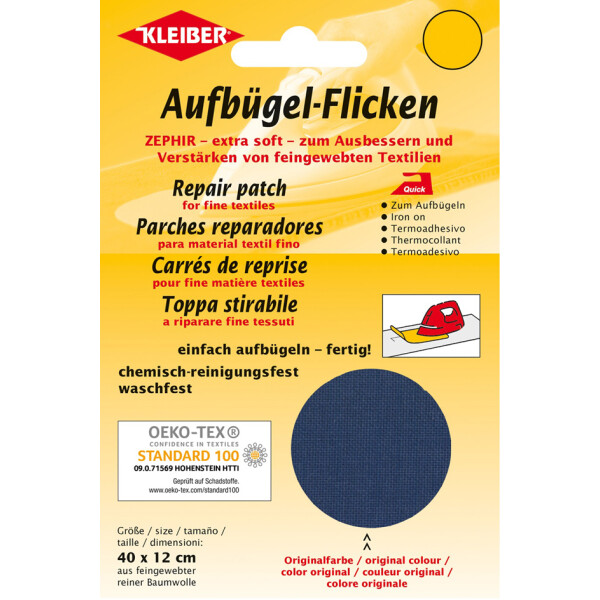 KLEIBER Zephir-Aufbügel-Flicken, 400 x 120 mm, dunkelblau