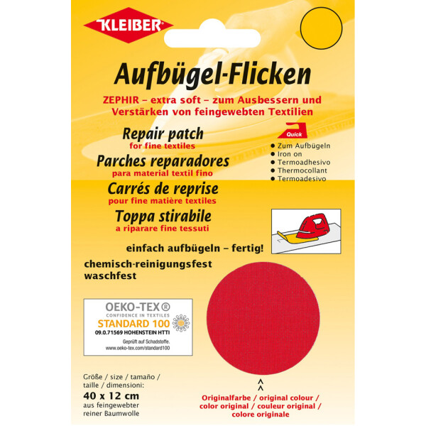 KLEIBER Zephir-Aufbügel-Flicken, 400 x 120 mm, rot
