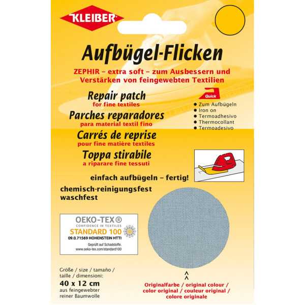 KLEIBER Zephir-Aufbügel-Flicken, 400 x 120 mm, hellgrau