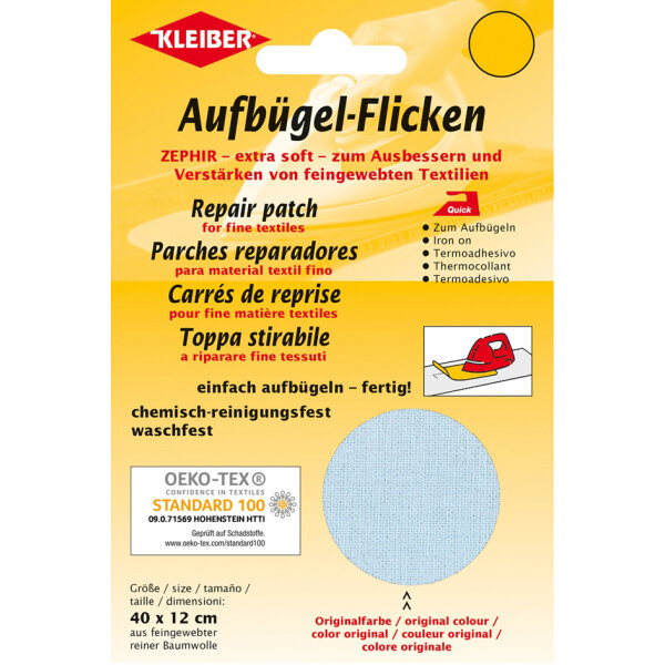 KLEIBER Zephir-Aufbügel-Flicken, 400 x 120 mm, hellblau