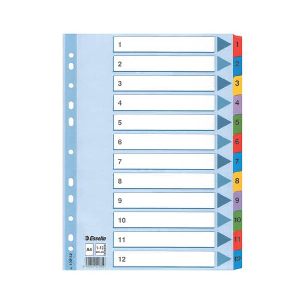 Esselte Register A4 1-12 weiß Karton farbige Tabs