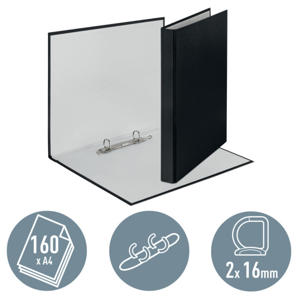 LEITZ Ringbuch Standard, A4, PP, 2 Ringe, 16 mm, schwarz 4209-00-95