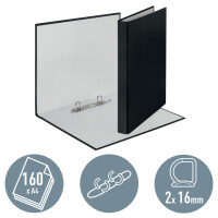 LEITZ Ringbuch Standard, A4, PP, 2 Ringe, 16 mm, schwarz 4209-00-95