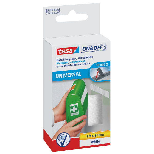 tesa On & Off Klettband, 20 mm x 2,5 m, schwarz