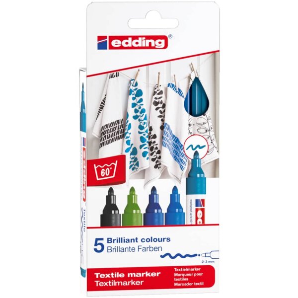 EDDING Textilmarker 4500, 5er-Set sortiert k&uuml;hl 4-4500-5099