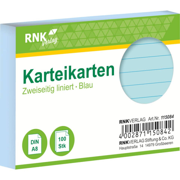 RNK Karteikarte, A8, 170g m², liniert, 100 Stück, blau 115084