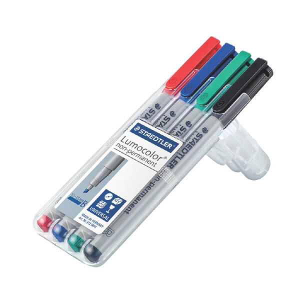 STAEDTLER Folienstift Lumocolor non-permanent, ca. 1.0 mm oder 2.5 mm, Box mit 4 Farben 312 WP4