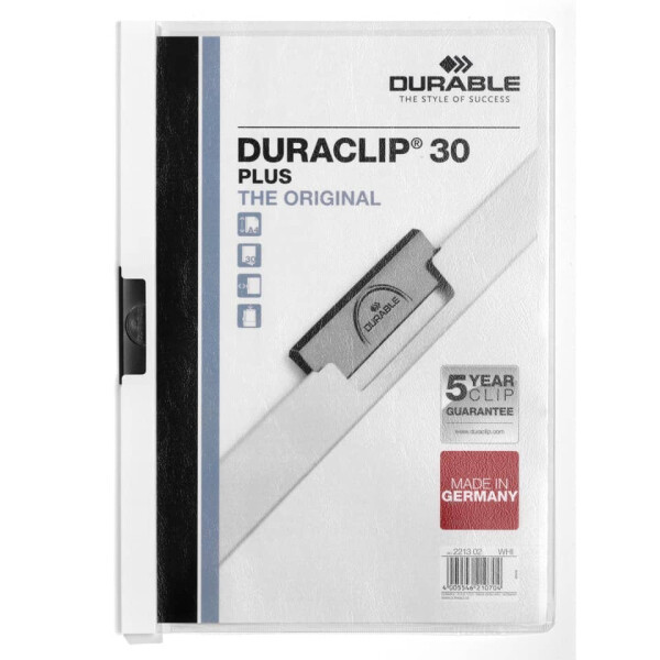DURABLE Klemm-Mappe DURACLIP 30 PLUS, Hartfolie, 30 Blatt, transparent weiß 2213 02