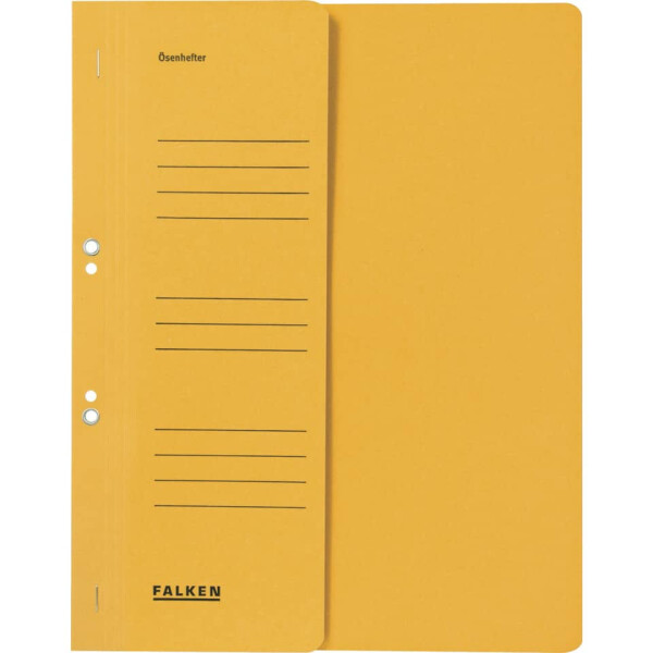 FALKEN &Ouml;senhefter, A4, 250 g m&sup2;, halber Deckel, kfm. Heftung, Manilakarton, gelb 80003825