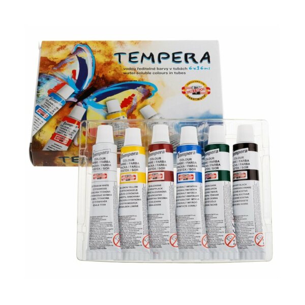 KOH-I-NOOR Temperafarben 6er Set Grundsortiment, 6 x 16 ml, sortiert 162547