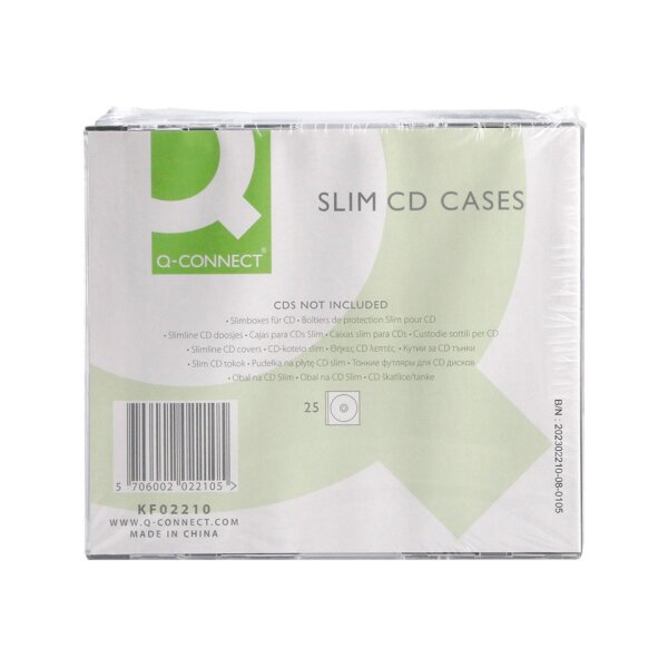 Q-CONNECT CD-H&uuml;lle SlimCase, 25 St&uuml;ck, schwarz transparent KF02210