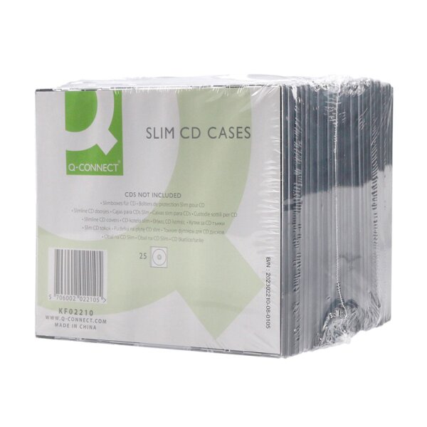 Q-CONNECT CD-H&uuml;lle SlimCase, 25 St&uuml;ck, schwarz transparent KF02210
