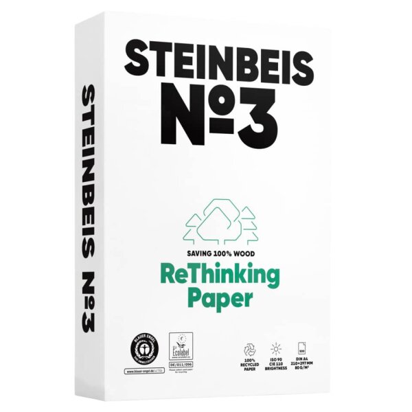 STEINBEIS Kopierpapier No.3 Recycling, A4, 80g m&sup2;, 500 Blatt, wei&szlig; K1606666080A