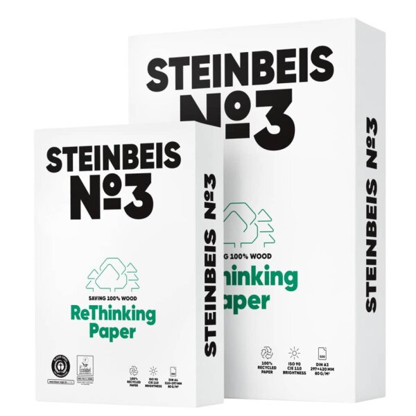STEINBEIS Kopierpapier No.3 Recycling, A4, 80g m&sup2;, 500 Blatt, wei&szlig; K1606666080A