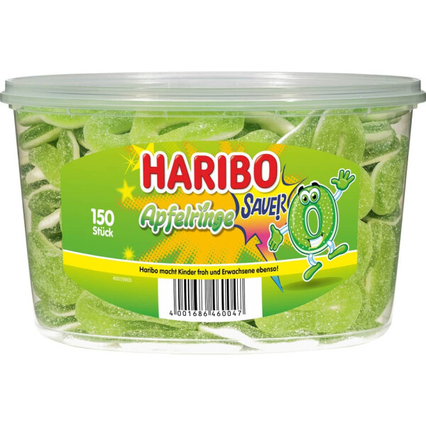 HARIBO Fruchtgummi, Saure Apfelringe, 150 Stück