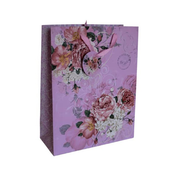 Geschenktragetasche Blume rosa 33x26x11cm
