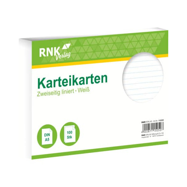 RNK Verlag Karteikarte A5 100 Stück weiß liniert