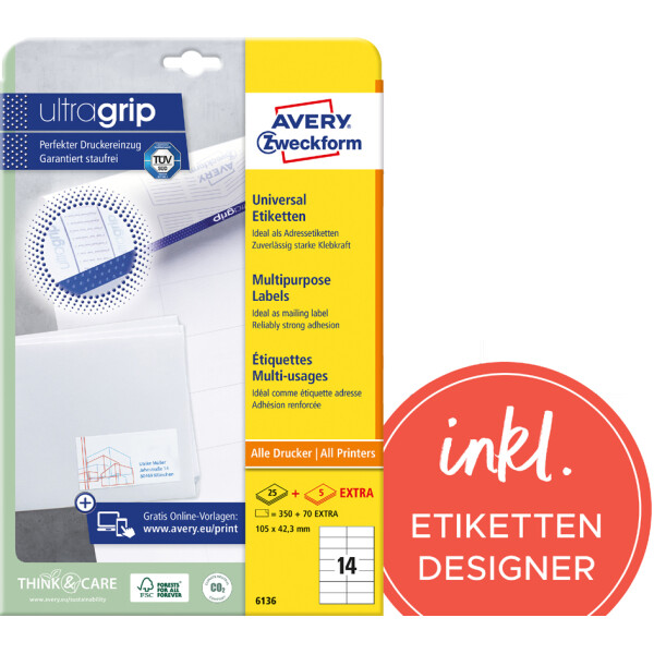 AVERY Zweckform Universal-Etiketten, 38 x 21,2 mm, weiß