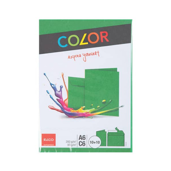 ELCO Doppelkarten A6 Kuverts C6 Color grün, Haftklebeverschluss, 10 Stück