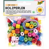 folia Bastelset Holzperlen, 88 Stück, eckig, sortiert
